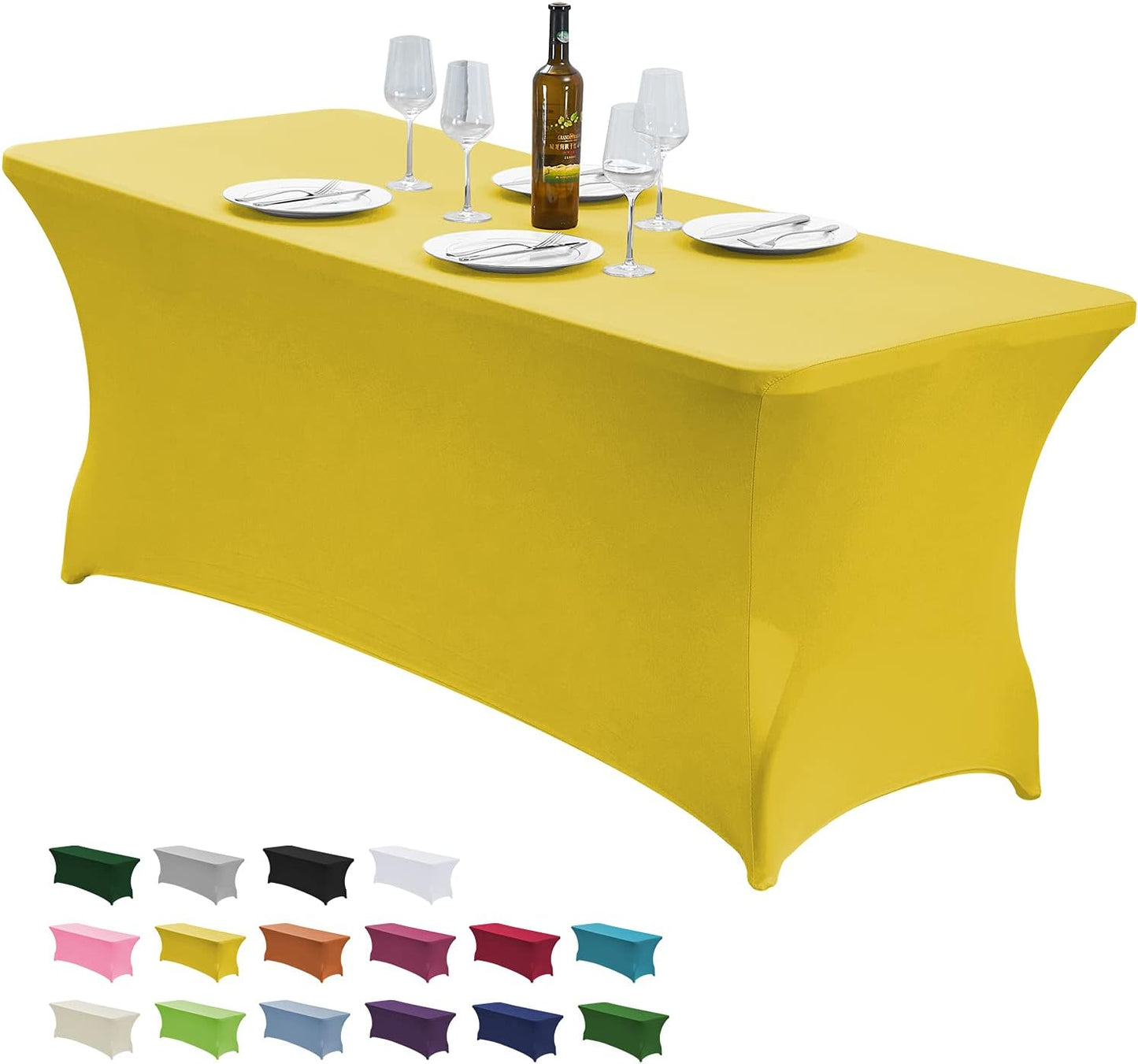 6FT Stretch Spandex Fitted Tablecloth,Rectangular Table Cover,Yellow | Fits 72x30" rectangular folding tables.Wrinkle & stain resistant stretch fabric.Ideal for parties,weddings & vendor events