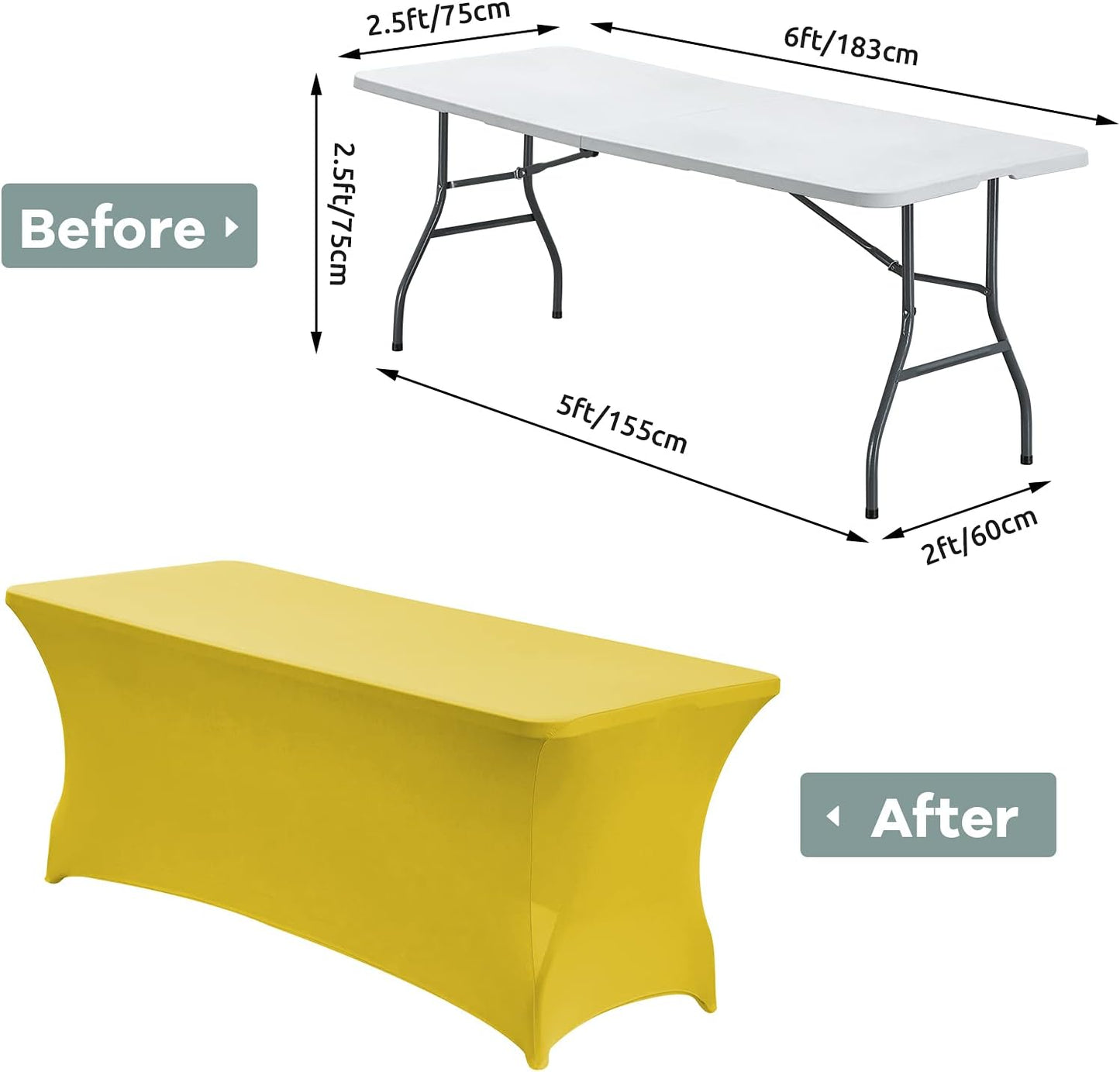 6FT Stretch Spandex Fitted Tablecloth,Rectangular Table Cover,Yellow | Fits 72x30" rectangular folding tables.Wrinkle & stain resistant stretch fabric.Ideal for parties,weddings & vendor events