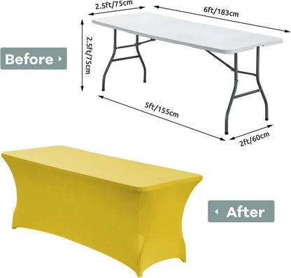 6FT Stretch Spandex Fitted Tablecloth,Rectangular Table Cover,Yellow | Fits 72x30" rectangular folding tables.Wrinkle & stain resistant stretch fabric.Ideal for parties,weddings & vendor events