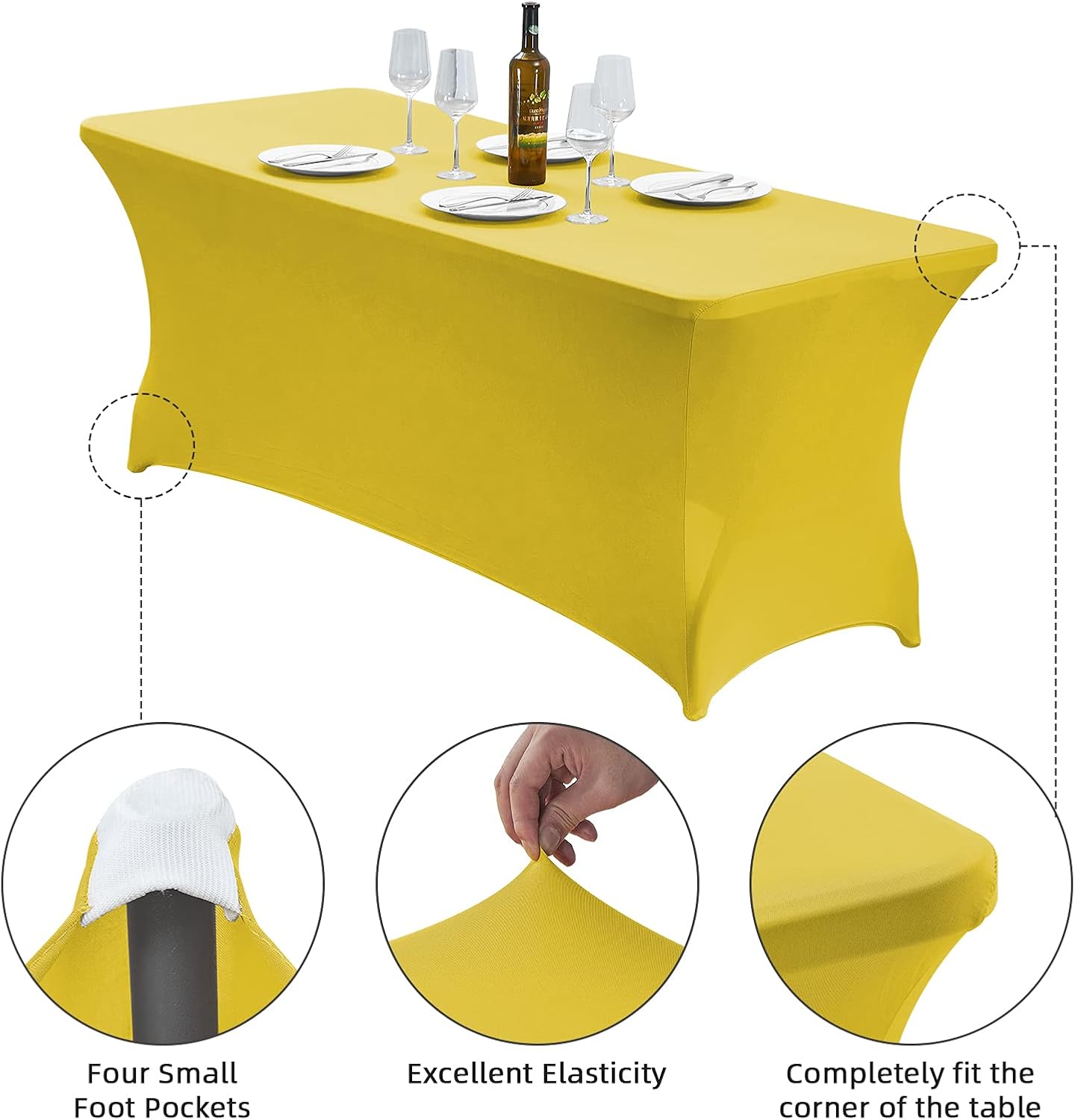 6FT Stretch Spandex Fitted Tablecloth,Rectangular Table Cover,Yellow | Fits 72x30" rectangular folding tables.Wrinkle & stain resistant stretch fabric.Ideal for parties,weddings & vendor events