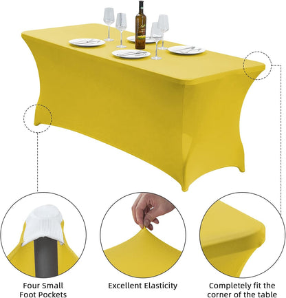6FT Stretch Spandex Fitted Tablecloth,Rectangular Table Cover,Yellow | Fits 72x30" rectangular folding tables.Wrinkle & stain resistant stretch fabric.Ideal for parties,weddings & vendor events