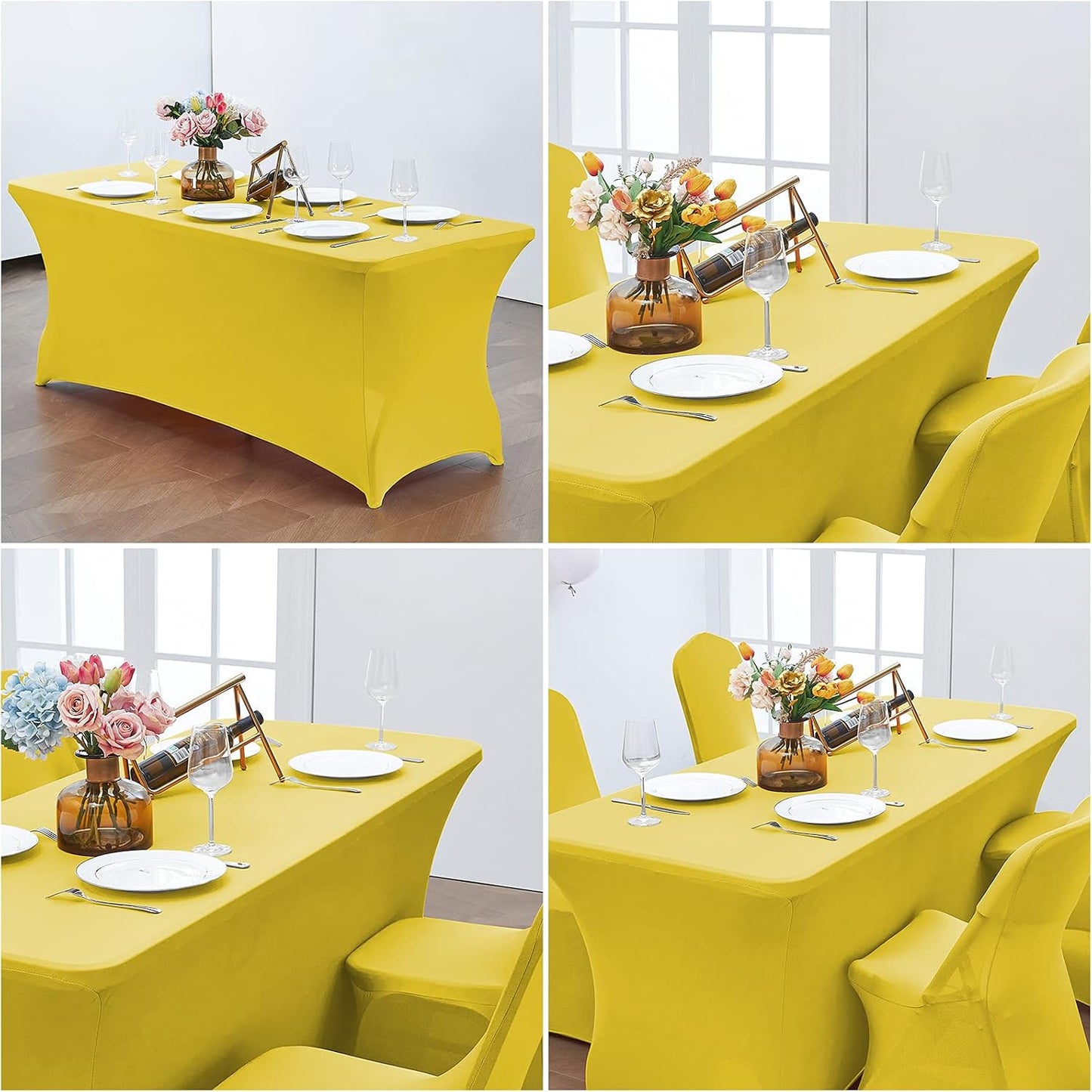 6FT Stretch Spandex Fitted Tablecloth,Rectangular Table Cover,Yellow | Fits 72x30" rectangular folding tables.Wrinkle & stain resistant stretch fabric.Ideal for parties,weddings & vendor events