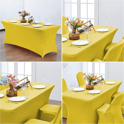 6FT Stretch Spandex Fitted Tablecloth,Rectangular Table Cover,Yellow | Fits 72x30" rectangular folding tables.Wrinkle & stain resistant stretch fabric.Ideal for parties,weddings & vendor events