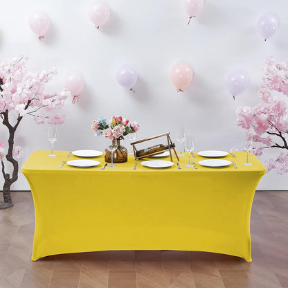 6FT Stretch Spandex Fitted Tablecloth,Rectangular Table Cover,Yellow | Fits 72x30" rectangular folding tables.Wrinkle & stain resistant stretch fabric.Ideal for parties,weddings & vendor events
