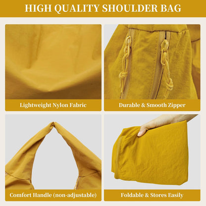 Slouchy Nylon Hobo Bag for Women Large Tote Underarm Shoulder Bag Travel Beach Gym Weekend Vacation
