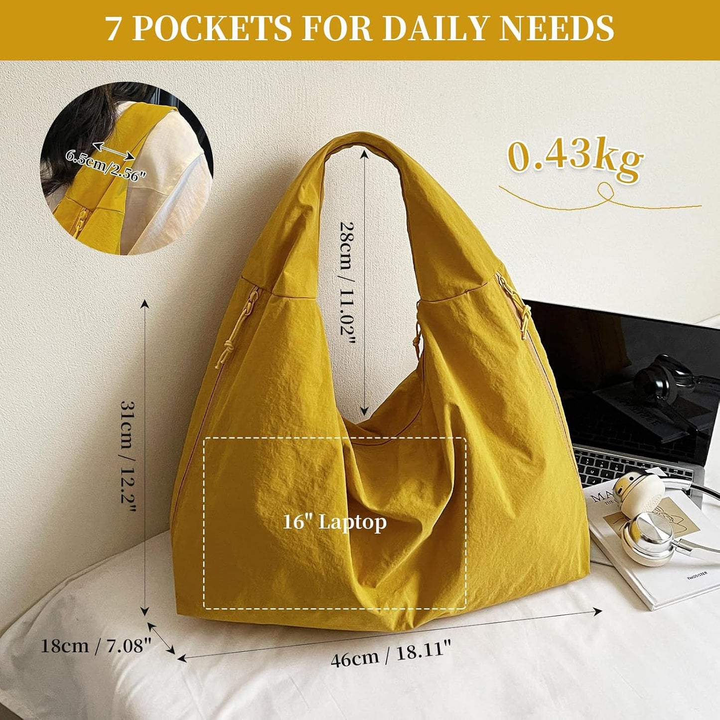 Slouchy Nylon Hobo Bag for Women Large Tote Underarm Shoulder Bag Travel Beach Gym Weekend Vacation