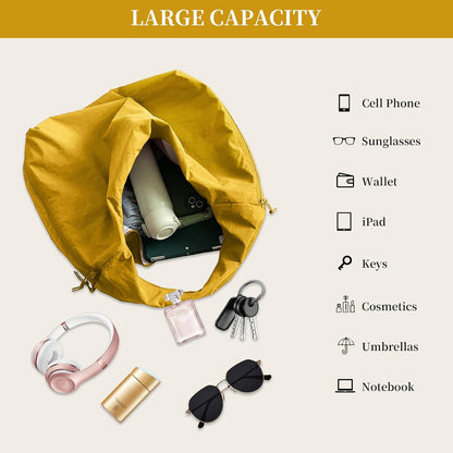 Slouchy Nylon Hobo Bag for Women Large Tote Underarm Shoulder Bag Travel Beach Gym Weekend Vacation