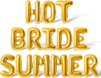 16 Inch Letter Balloons - HOT BRIDE SUMMER Foil Mylar Balloon - Bachelorette Party Banner (Gold)