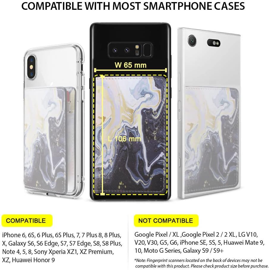 Credit ID Card Holder for Back of Phone Leather Phone Wallet Stick On with Stand Flip Waterproof Leather Adhesive Wallet for Most Cellphones (Marble Yellow)