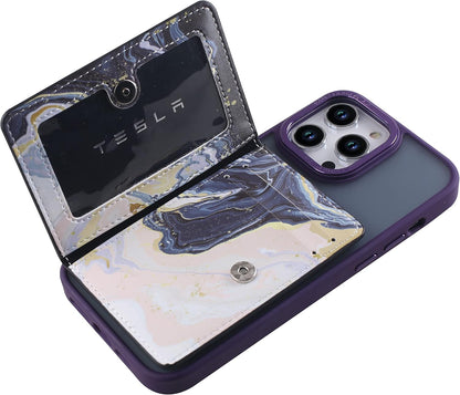 Credit ID Card Holder for Back of Phone Leather Phone Wallet Stick On with Stand Flip Waterproof Leather Adhesive Wallet for Most Cellphones (Marble Yellow)