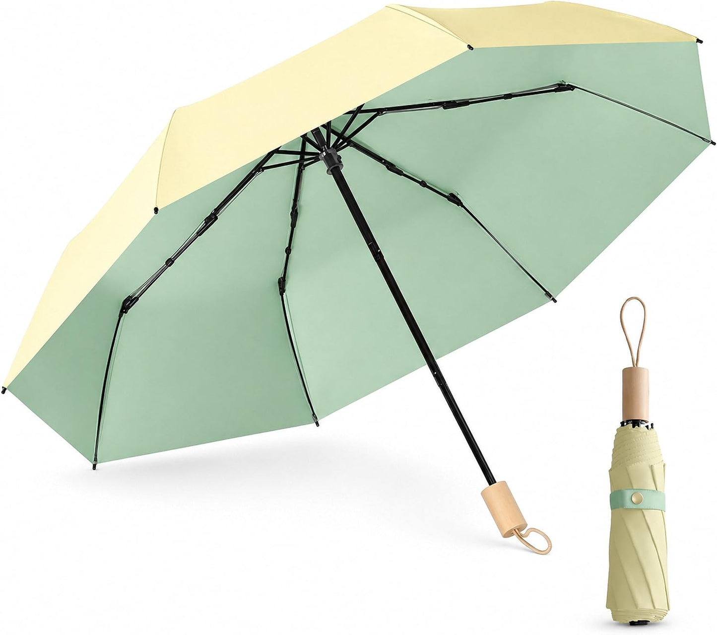 Large Travel Umbrella for Rain and Sun, Compact Folding
