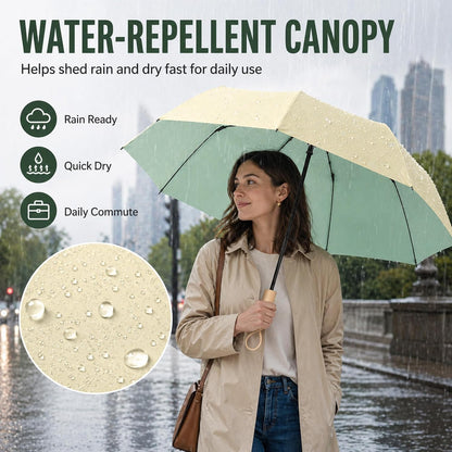 Large Travel Umbrella for Rain and Sun, Compact Folding