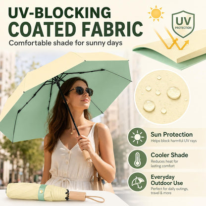 Large Travel Umbrella for Rain and Sun, Compact Folding
