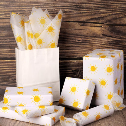100 Sheets 20 * 14 Inches Boho Sun Tissue Paper for Gift Wrapping, Yellow Sunshine Tissue Paper for Gift Bags for First Trip Around The Sun Birthday Party Baby Shower DIY Craft