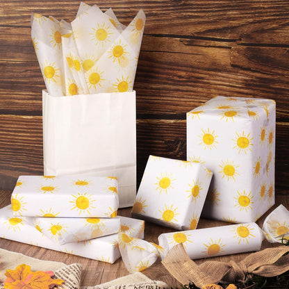 100 Sheets 20 * 14 Inches Boho Sun Tissue Paper for Gift Wrapping, Yellow Sunshine Tissue Paper for Gift Bags for First Trip Around The Sun Birthday Party Baby Shower DIY Craft