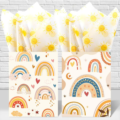 100 Sheets 20 * 14 Inches Boho Sun Tissue Paper for Gift Wrapping, Yellow Sunshine Tissue Paper for Gift Bags for First Trip Around The Sun Birthday Party Baby Shower DIY Craft