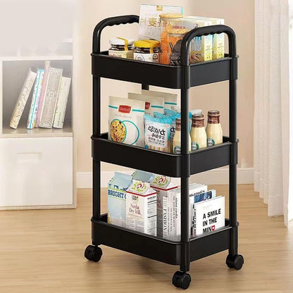 3 Tier Rolling Storage Cart Organizer for Kitchen Bathroom Shelving Unit with Bathroom Shower Holder