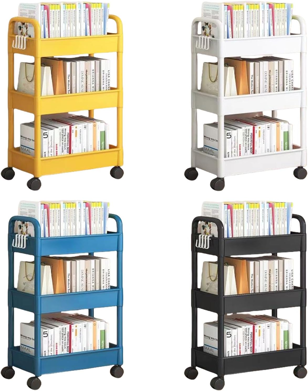3 Tier Rolling Storage Cart Organizer for Kitchen Bathroom Shelving Unit with Bathroom Shower Holder