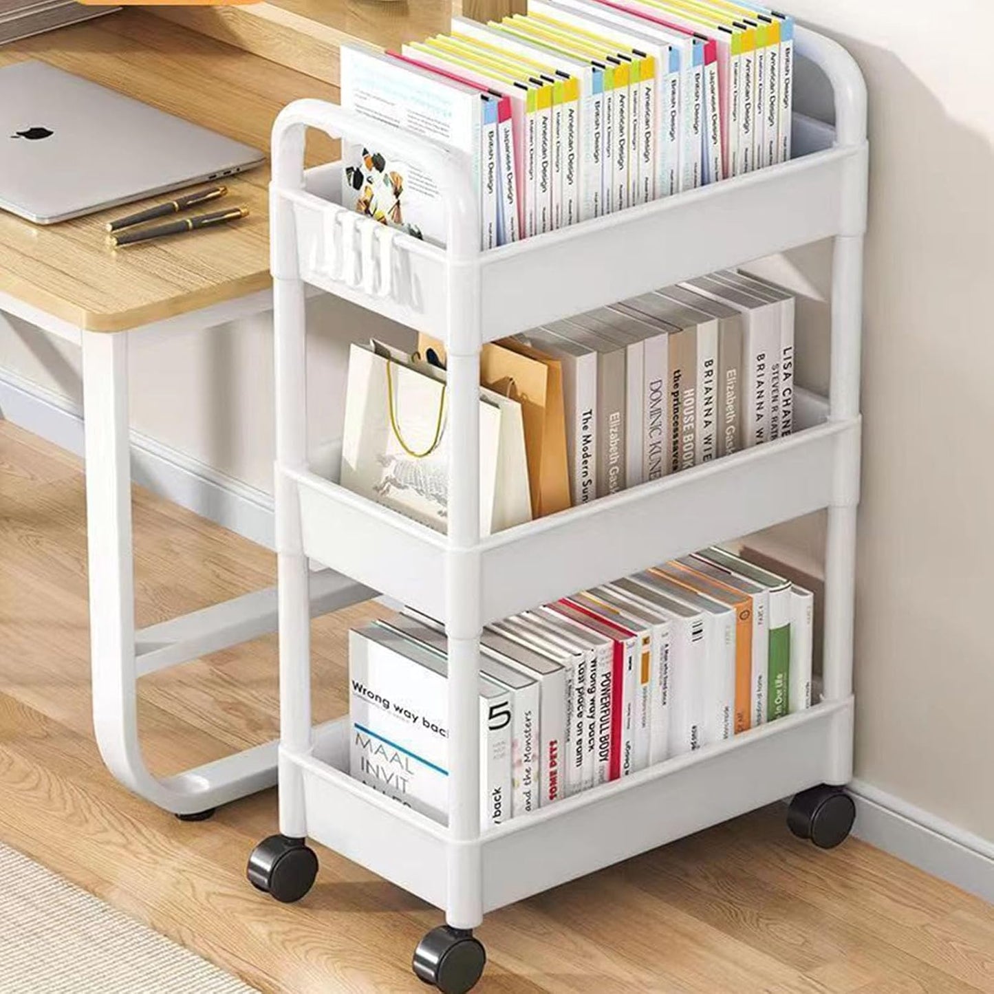 3 Tier Rolling Storage Cart Organizer for Kitchen Bathroom Shelving Unit with Bathroom Shower Holder