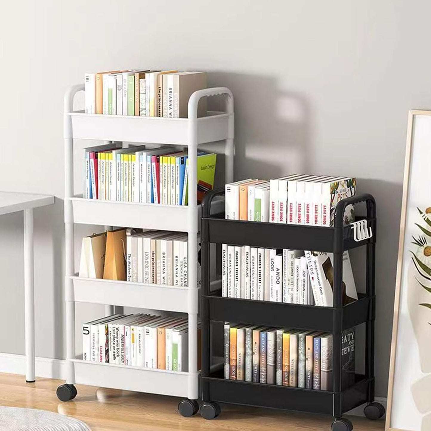3 Tier Rolling Storage Cart Organizer for Kitchen Bathroom Shelving Unit with Bathroom Shower Holder