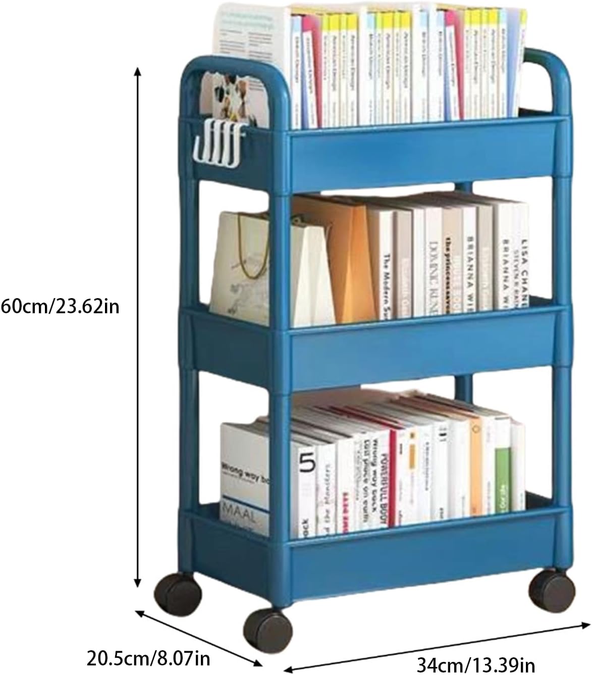 3 Tier Rolling Storage Cart Organizer for Kitchen Bathroom Shelving Unit with Bathroom Shower Holder