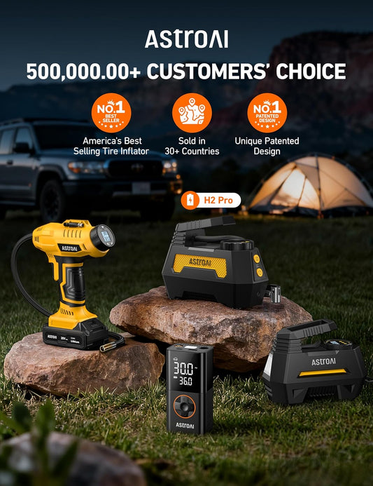 H2 Pro Cordless Tire Inflator Portable Air Compressor Tire Pump with DC 12V & Battery Dual Power Supply Digital Pressure Gauge Fast Inflation Air Pump for Car Tires Motorcycles Bikes Yellow