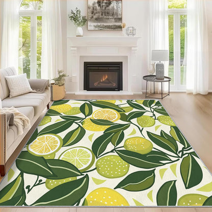 Lemon Rug - Lemon Slice Rugs for Living Room, 3x4 Area Rugs for Bedroom Accessories, Washable Low Pile Non Slip Carpet, Fruit Lime Home Decor