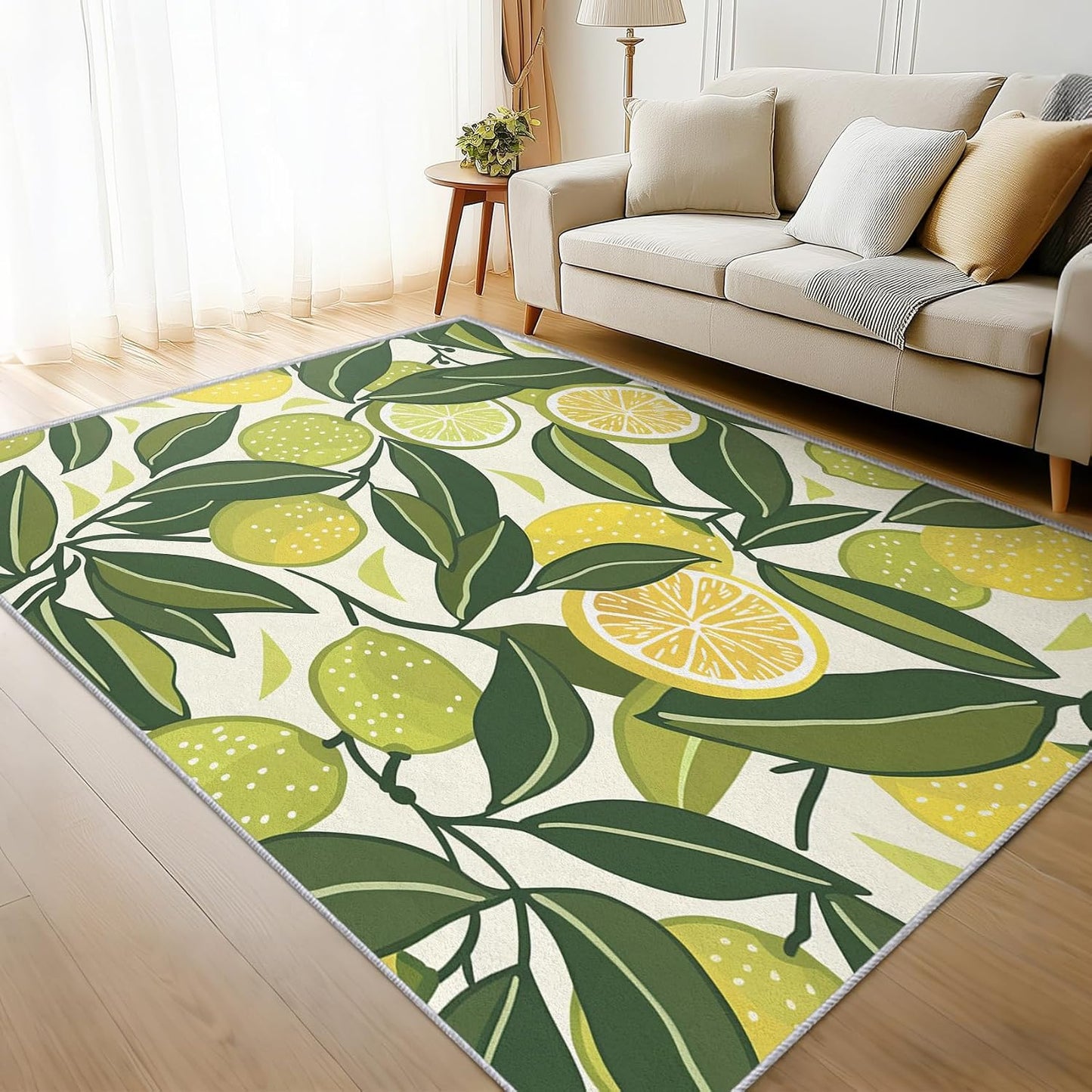 Lemon Rug - Lemon Slice Rugs for Living Room, 3x4 Area Rugs for Bedroom Accessories, Washable Low Pile Non Slip Carpet, Fruit Lime Home Decor