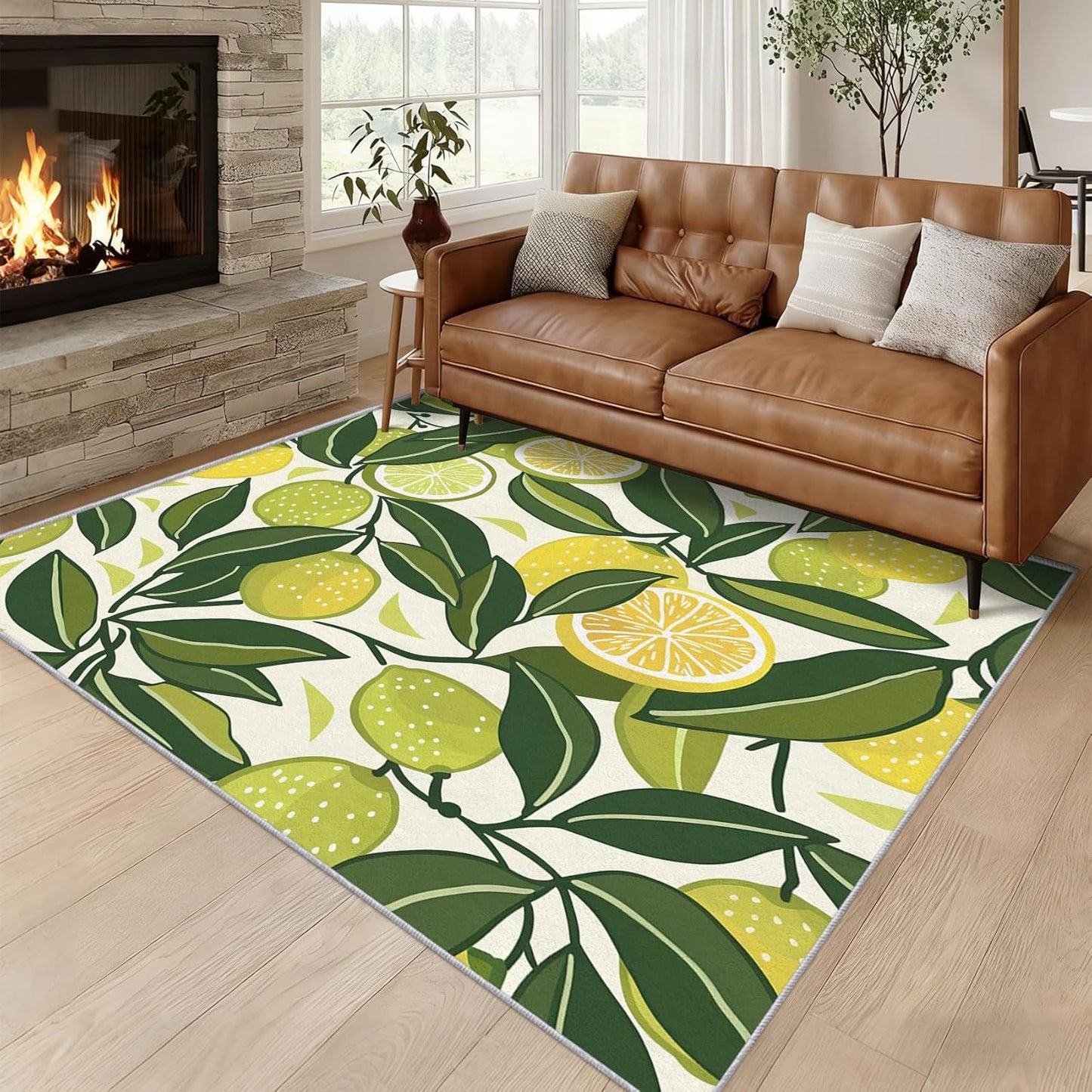 Lemon Rug - Lemon Slice Rugs for Living Room, 3x4 Area Rugs for Bedroom Accessories, Washable Low Pile Non Slip Carpet, Fruit Lime Home Decor