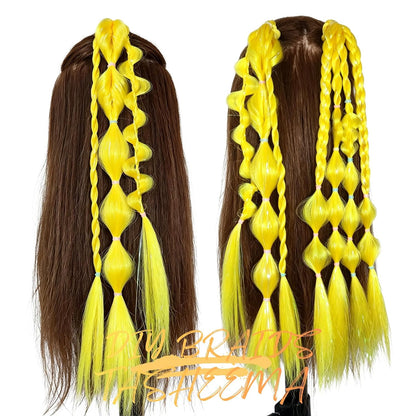 Yellow Hair Extensions for Braids Ponytail Extension 2 Packs, 20 inch Crazy Hair Day Accessories for Women, DIY Festival Wacky Rave Braids,Tinsel Mixed