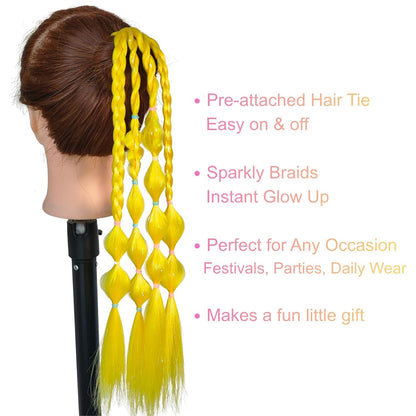 Yellow Hair Extensions for Braids Ponytail Extension 2 Packs, 20 inch Crazy Hair Day Accessories for Women, DIY Festival Wacky Rave Braids,Tinsel Mixed