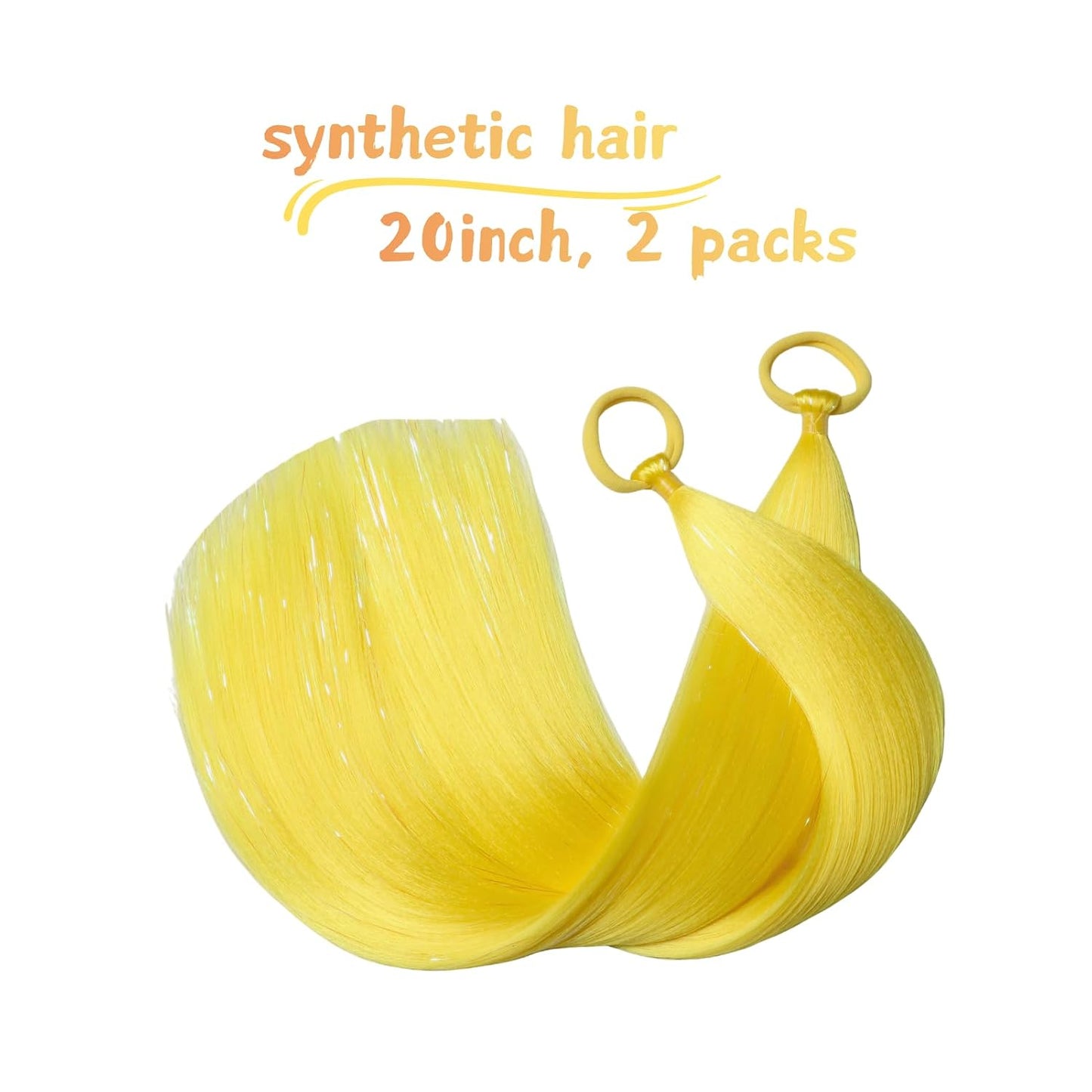 Yellow Hair Extensions for Braids Ponytail Extension 2 Packs, 20 inch Crazy Hair Day Accessories for Women, DIY Festival Wacky Rave Braids,Tinsel Mixed