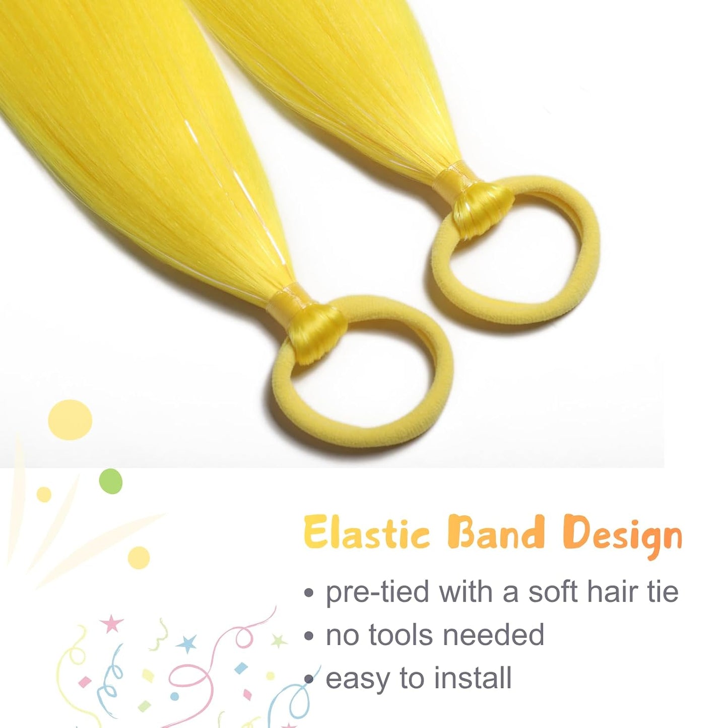 Yellow Hair Extensions for Braids Ponytail Extension 2 Packs, 20 inch Crazy Hair Day Accessories for Women, DIY Festival Wacky Rave Braids,Tinsel Mixed