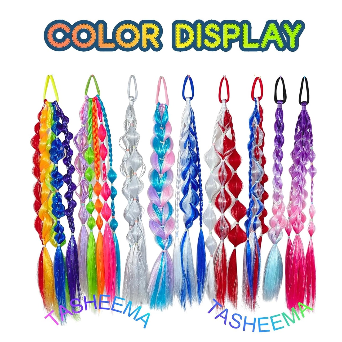 Yellow Hair Extensions for Braids Ponytail Extension 2 Packs, 20 inch Crazy Hair Day Accessories for Women, DIY Festival Wacky Rave Braids,Tinsel Mixed