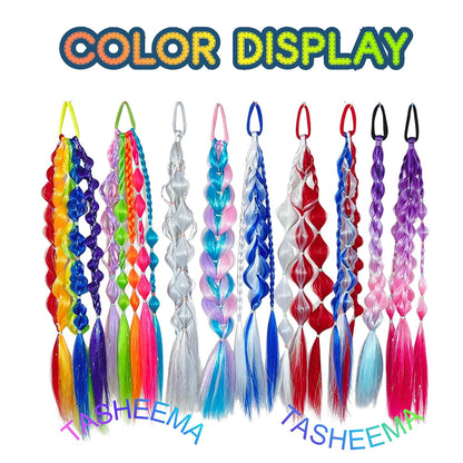 Yellow Hair Extensions for Braids Ponytail Extension 2 Packs, 20 inch Crazy Hair Day Accessories for Women, DIY Festival Wacky Rave Braids,Tinsel Mixed