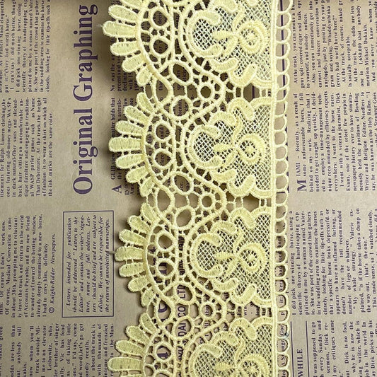 9CM Width Europe Crown Pattern Inelastic Embroidery Lace Trim,Curtain Tablecloth Slipcover Bridal DIY Clothing/Accessories.(2 Yards in one Package)(Yellow)