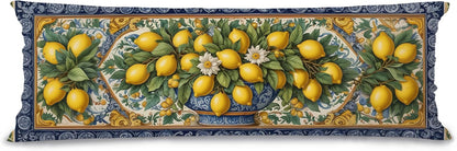 Yellow and Blue Italian Lemon 20x54 Body Pillow Cover, Summer Mediterranean Tiles Amalfi Coast Lemon Body Pillow Pillowcase with Zipper for Bed Couch