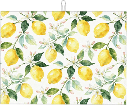 Lemon Dish Drying Mat For Kitchen Counter 18 X 24 In, Microfiber Absorbent Dish Drainer Mat With Hanging Loop Reversible Dish Drainer Mats Countertops Protector Pad Kitchen Accessories