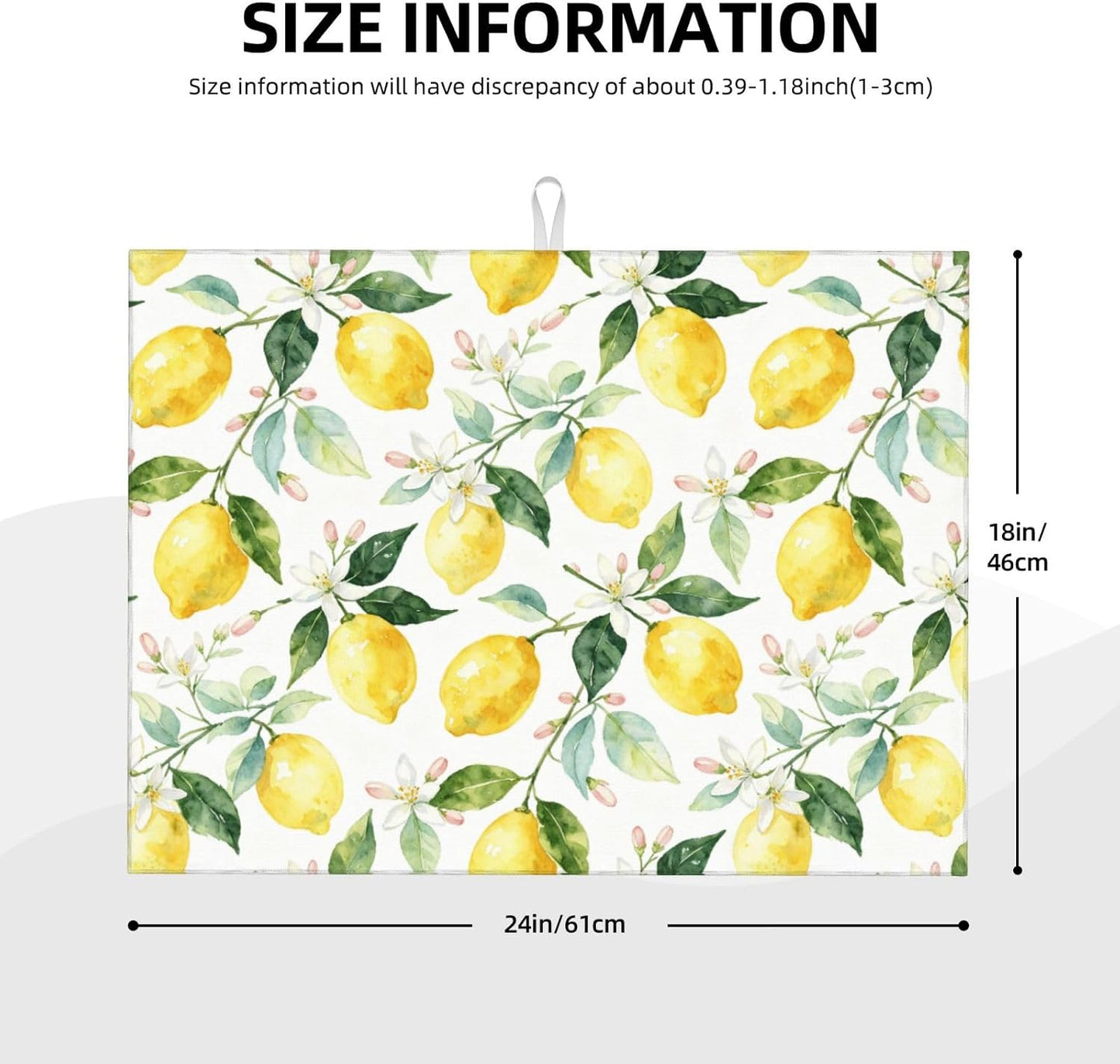 Lemon Dish Drying Mat For Kitchen Counter 18 X 24 In, Microfiber Absorbent Dish Drainer Mat With Hanging Loop Reversible Dish Drainer Mats Countertops Protector Pad Kitchen Accessories