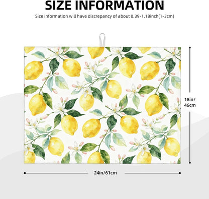 Lemon Dish Drying Mat For Kitchen Counter 18 X 24 In, Microfiber Absorbent Dish Drainer Mat With Hanging Loop Reversible Dish Drainer Mats Countertops Protector Pad Kitchen Accessories