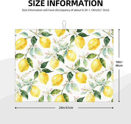 Lemon Dish Drying Mat For Kitchen Counter 18 X 24 In, Microfiber Absorbent Dish Drainer Mat With Hanging Loop Reversible Dish Drainer Mats Countertops Protector Pad Kitchen Accessories