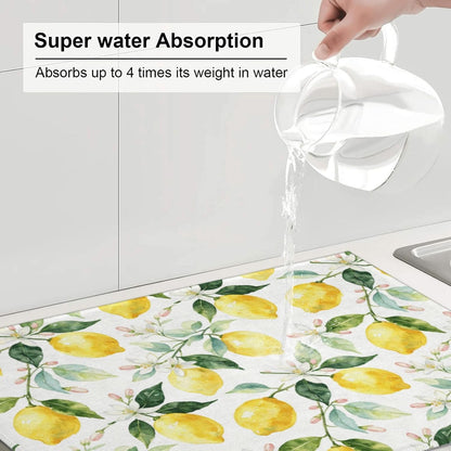 Lemon Dish Drying Mat For Kitchen Counter 18 X 24 In, Microfiber Absorbent Dish Drainer Mat With Hanging Loop Reversible Dish Drainer Mats Countertops Protector Pad Kitchen Accessories