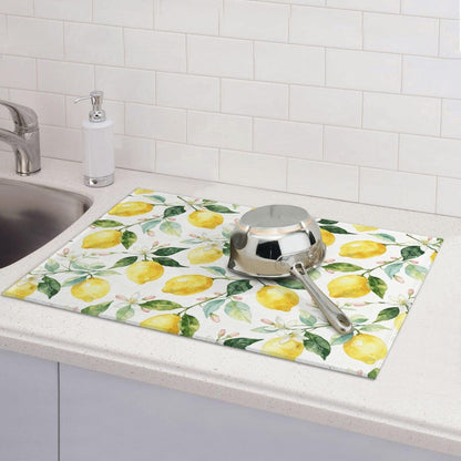 Lemon Dish Drying Mat For Kitchen Counter 18 X 24 In, Microfiber Absorbent Dish Drainer Mat With Hanging Loop Reversible Dish Drainer Mats Countertops Protector Pad Kitchen Accessories
