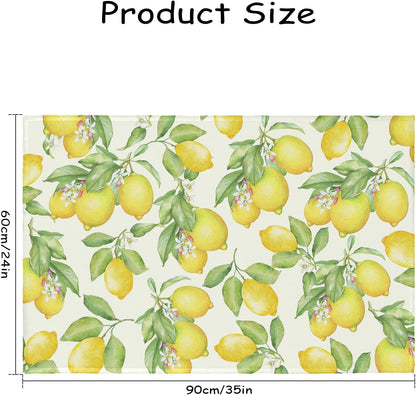 Lemon Decorative Area Rug 2x3 Spring Summer Yellow Fruit Green Leaf Floral Front Door Mat Indoor Outdoor Non-Slip Small Entryway Throw Rugs for Kitchen Bathroom Living Room Bedroom
