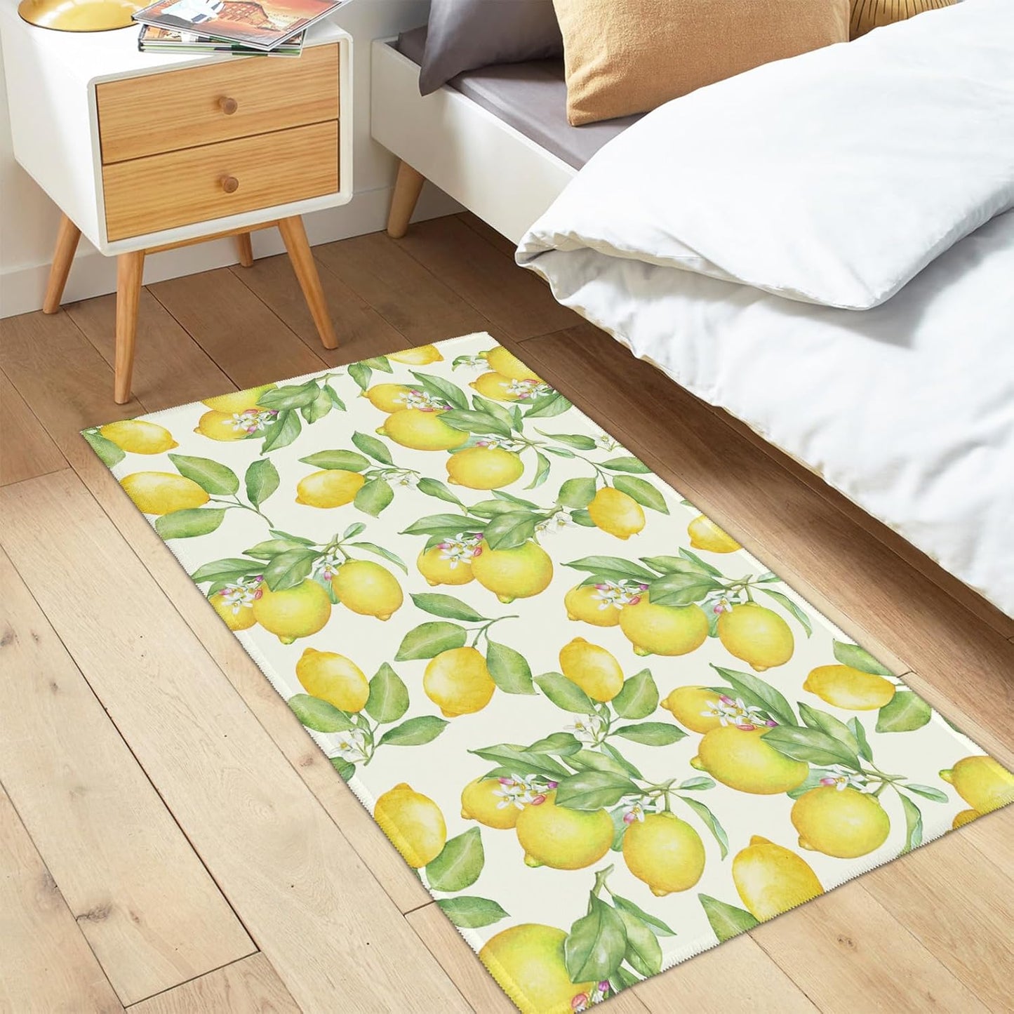 Lemon Decorative Area Rug 2x3 Spring Summer Yellow Fruit Green Leaf Floral Front Door Mat Indoor Outdoor Non-Slip Small Entryway Throw Rugs for Kitchen Bathroom Living Room Bedroom
