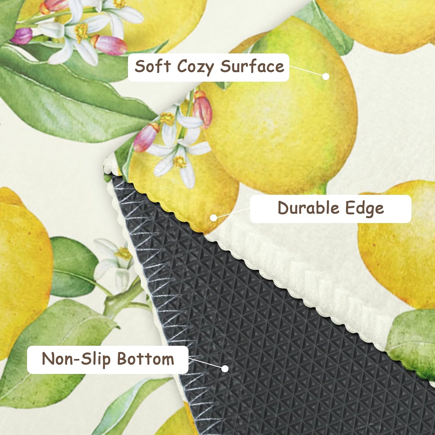 Lemon Decorative Area Rug 2x3 Spring Summer Yellow Fruit Green Leaf Floral Front Door Mat Indoor Outdoor Non-Slip Small Entryway Throw Rugs for Kitchen Bathroom Living Room Bedroom