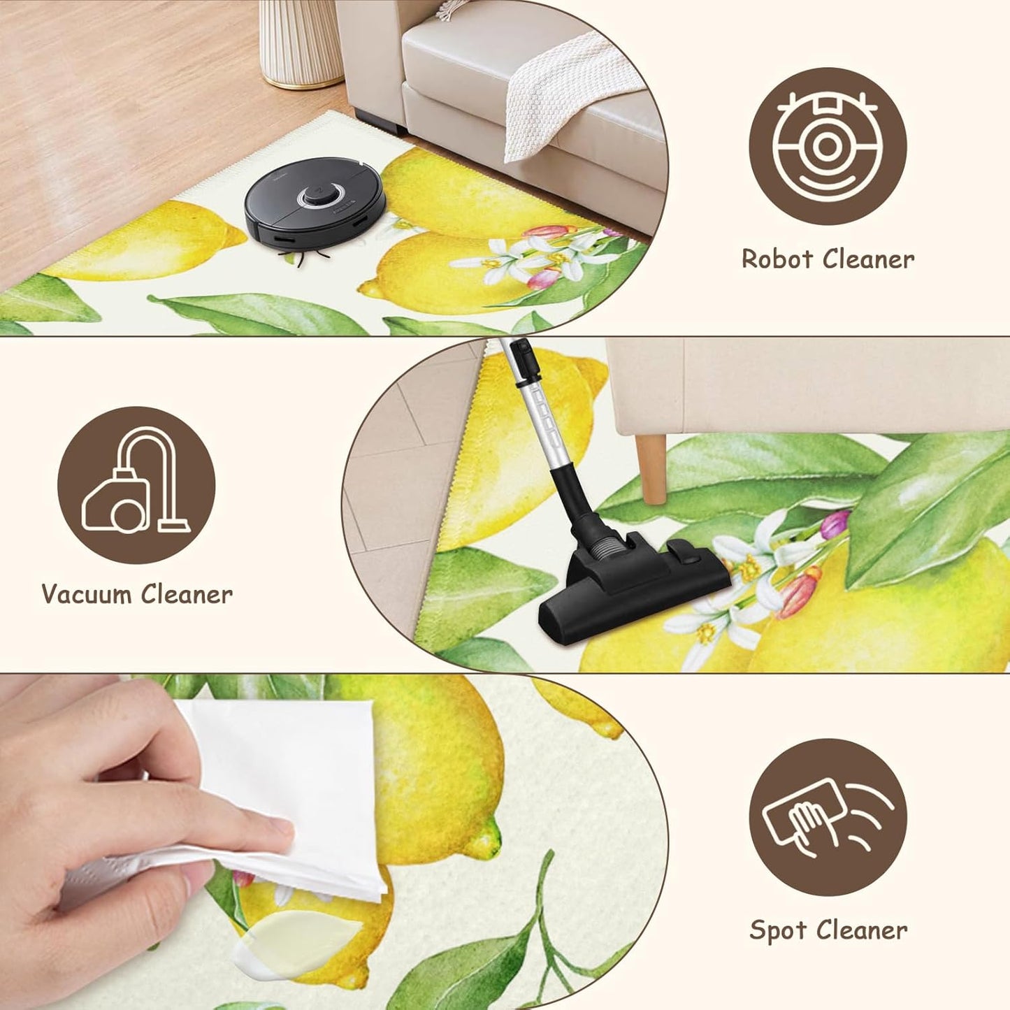 Lemon Decorative Area Rug 2x3 Spring Summer Yellow Fruit Green Leaf Floral Front Door Mat Indoor Outdoor Non-Slip Small Entryway Throw Rugs for Kitchen Bathroom Living Room Bedroom