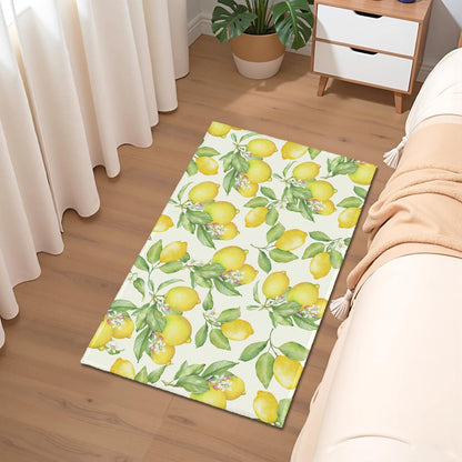 Lemon Decorative Area Rug 2x3 Spring Summer Yellow Fruit Green Leaf Floral Front Door Mat Indoor Outdoor Non-Slip Small Entryway Throw Rugs for Kitchen Bathroom Living Room Bedroom