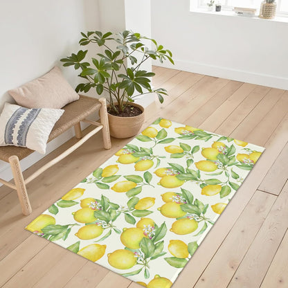 Lemon Decorative Area Rug 2x3 Spring Summer Yellow Fruit Green Leaf Floral Front Door Mat Indoor Outdoor Non-Slip Small Entryway Throw Rugs for Kitchen Bathroom Living Room Bedroom