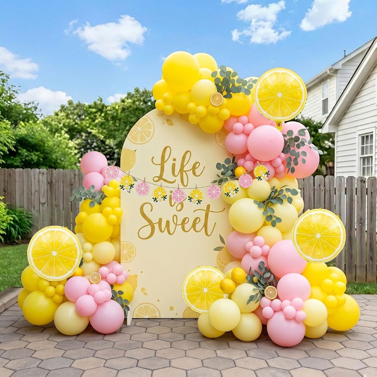 Pink Lemonade Party Decorations - Pink and Yellow Balloon Arch Kit with Lemon Foil Balloons and Banner for Lemon Baby Shower Summer Birthday Bridal Shower Party Decor